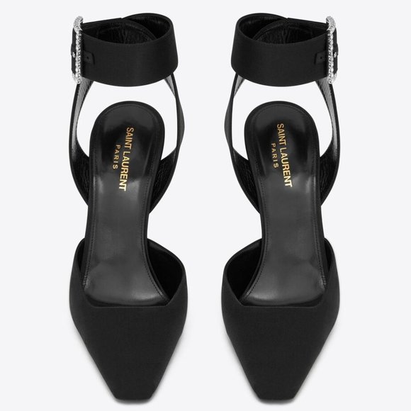 Saint Laurent Satin Slingback Heels in Black, Size 8.5 US - Picture 1 of 6